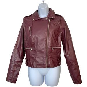 FOREVER FLOWER Vegan Leather Cropped  Moto Jacket Sz S